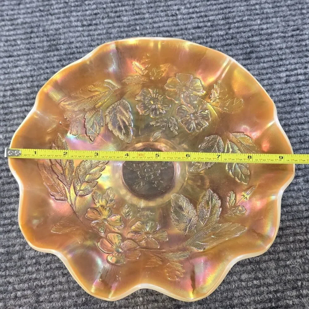 Marigold Carnival Glass Candy Bowl Grapevine Pattern Vintage Home Decoration
